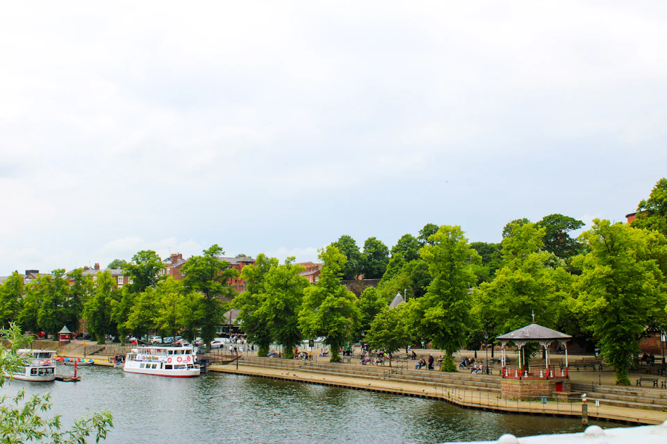 The Groves at Chester: the bandstand and a line of trees along the Dee